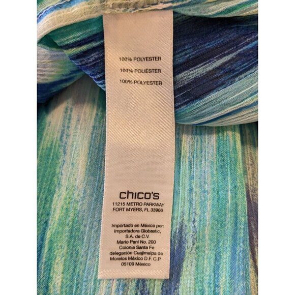 Chicos Womens 3 US XL Sheer Blouse Tunic Blue Tie Dye Stripe Keyhole Long Sleeve - Picture 7 of 7